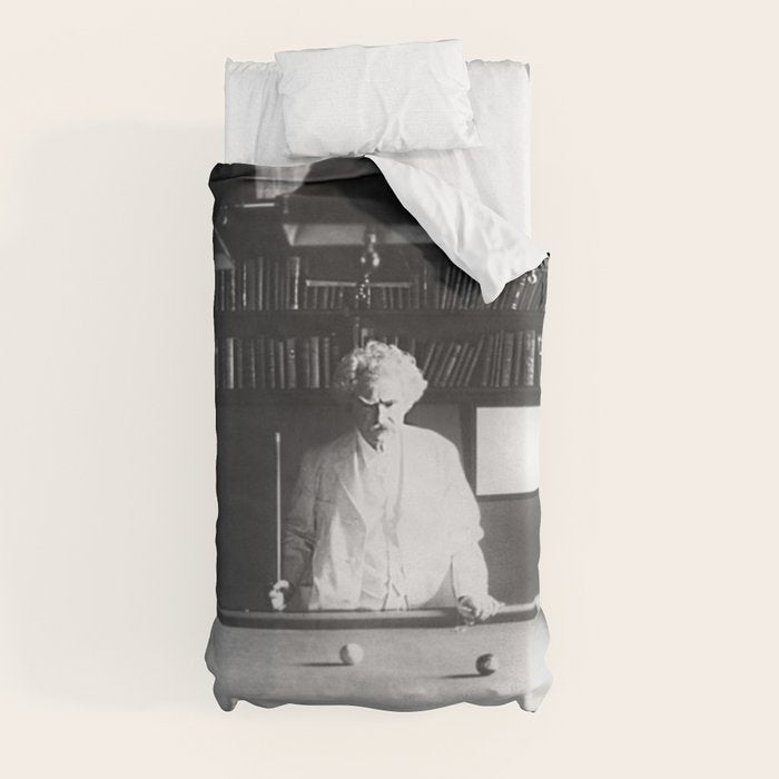 1891 Mark Twain playing billiards, pool black and white vintage photograph / photography Duvet Cover