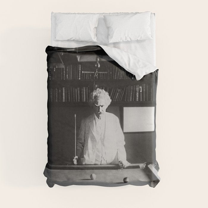 1891 Mark Twain playing billiards, pool black and white vintage photograph / photography Duvet Cover