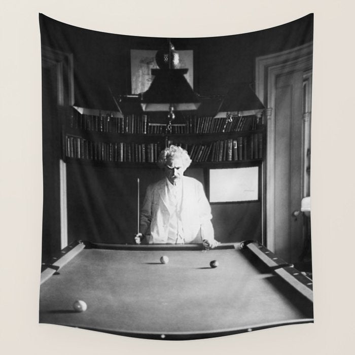1891 Mark Twain playing billiards, pool black and white vintage photograph / photography Wall Tapestry