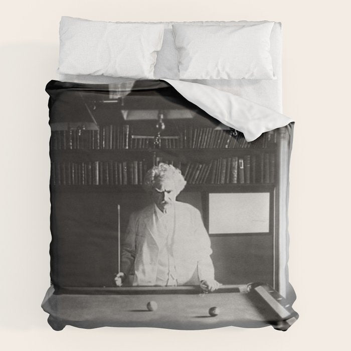 1891 Mark Twain playing billiards, pool black and white vintage photograph / photography Duvet Cover