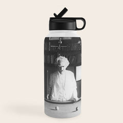 1891 Mark Twain playing billiards, pool black and white vintage photograph / photography Water Bottle