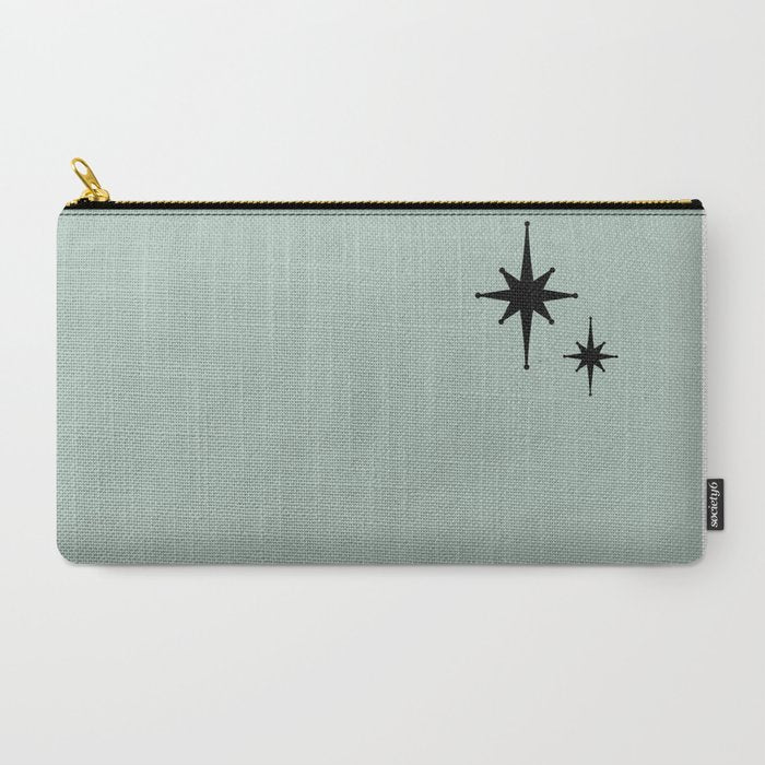 1950s Atomic Age Minimalist Starburst Pair in Black and 50s Celadon Teal Solid Carry All Pouch