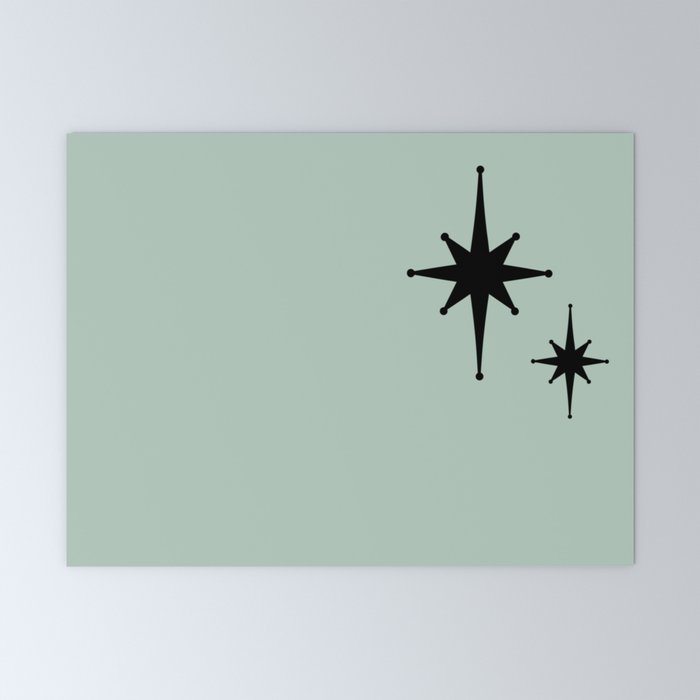 1950s Atomic Age Minimalist Starburst Pair in Black and 50s Celadon Teal Solid Mini Art Print