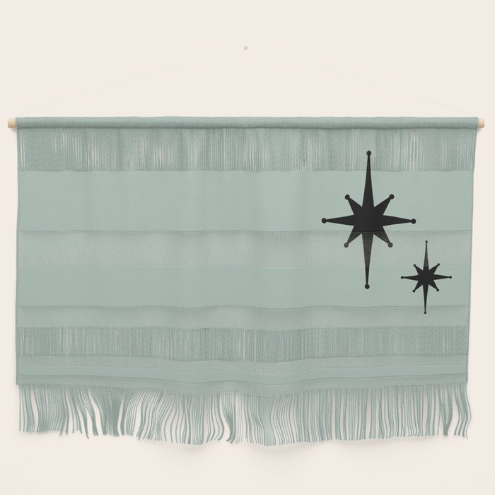 1950s Atomic Age Minimalist Starburst Pair in Black and 50s Celadon Teal Solid Wall Hanging