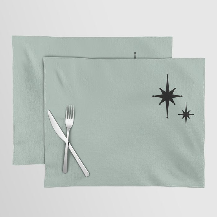 1950s Atomic Age Minimalist Starburst Pair in Black and 50s Celadon Teal Solid Placemat