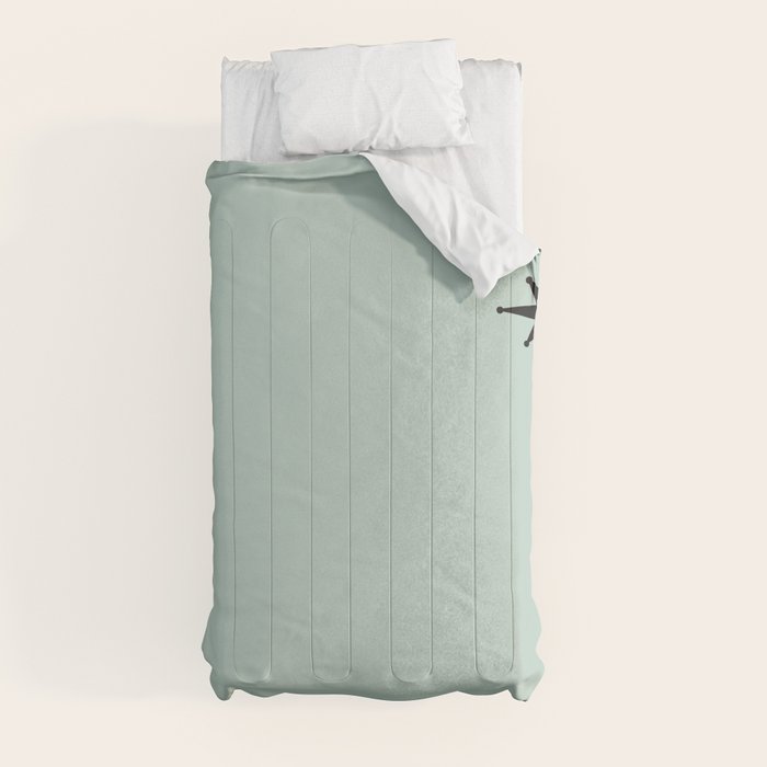 1950s Atomic Age Minimalist Starburst Pair in Black and 50s Celadon Teal Solid Comforter