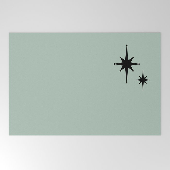 1950s Atomic Age Minimalist Starburst Pair in Black and 50s Celadon Teal Solid Welcome Mat