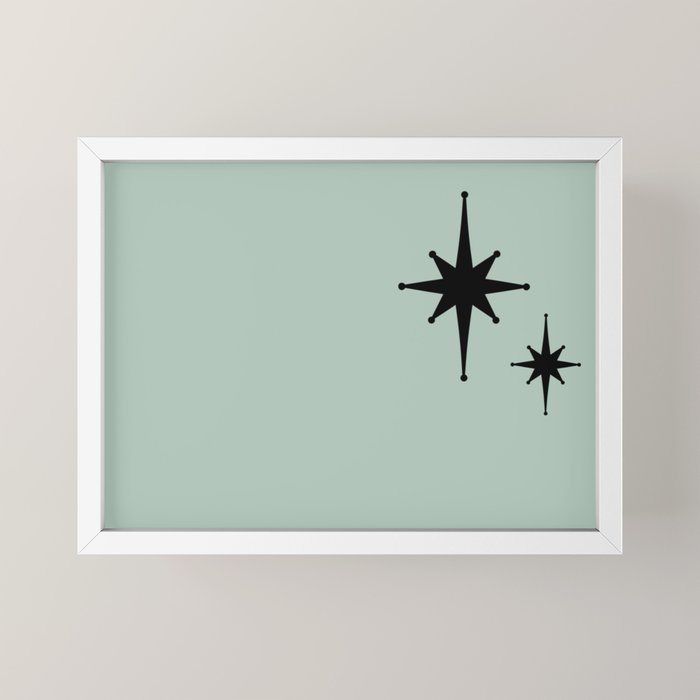 1950s Atomic Age Minimalist Starburst Pair in Black and 50s Celadon Teal Solid Mini Art Print