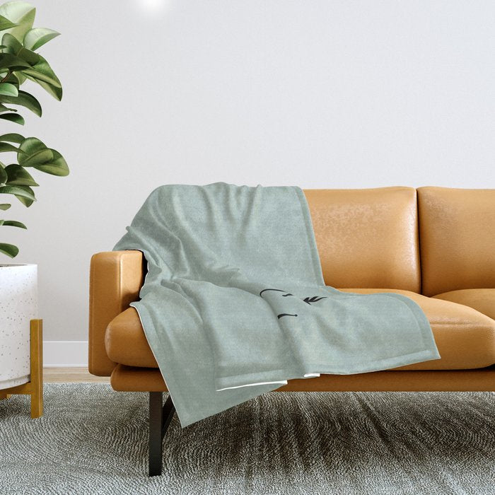 1950s Atomic Age Minimalist Starburst Pair in Black and 50s Celadon Teal Solid Throw Blanket