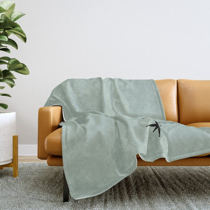1950s Atomic Age Minimalist Starburst Pair in Black and 50s Celadon Teal Solid Throw Blanket