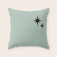 1950s Atomic Age Minimalist Starburst Pair in Black and 50s Celadon Teal Solid Throw Pillow
