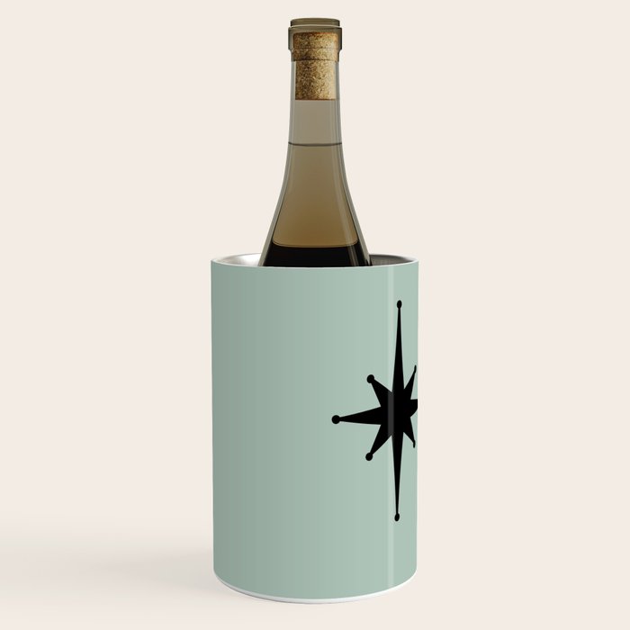 1950s Atomic Age Minimalist Starburst Pair in Black and 50s Celadon Teal Solid Wine Chiller