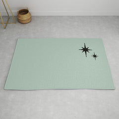 1950s Atomic Age Minimalist Starburst Pair in Black and 50s Celadon Teal Solid Rug