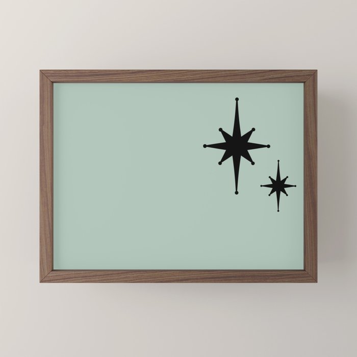 1950s Atomic Age Minimalist Starburst Pair in Black and 50s Celadon Teal Solid Mini Art Print