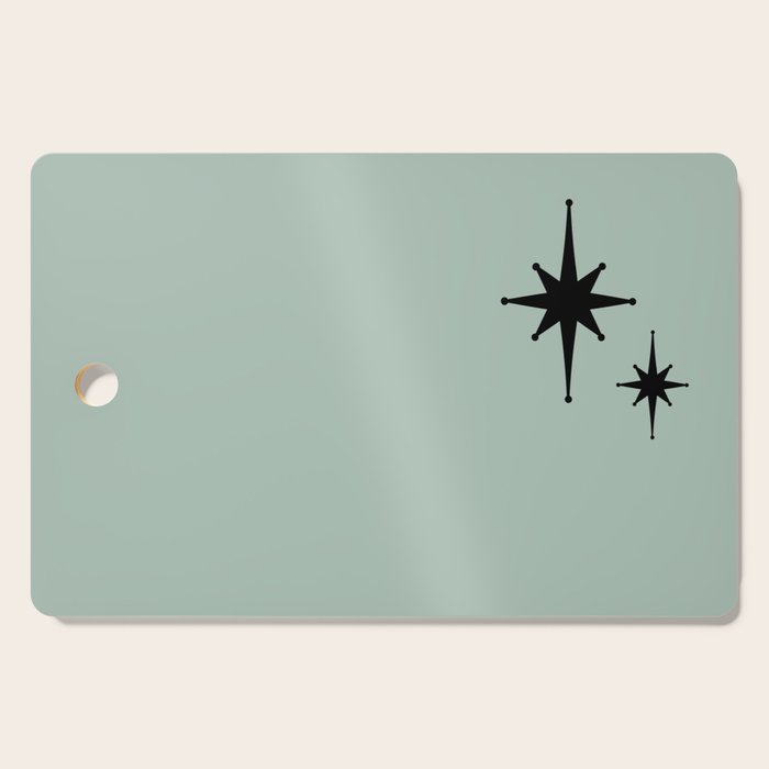 1950s Atomic Age Minimalist Starburst Pair in Black and 50s Celadon Teal Solid Cutting Board