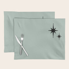 1950s Atomic Age Minimalist Starburst Pair in Black and 50s Celadon Teal Solid Placemat