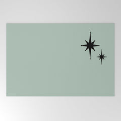 1950s Atomic Age Minimalist Starburst Pair in Black and 50s Celadon Teal Solid Welcome Mat