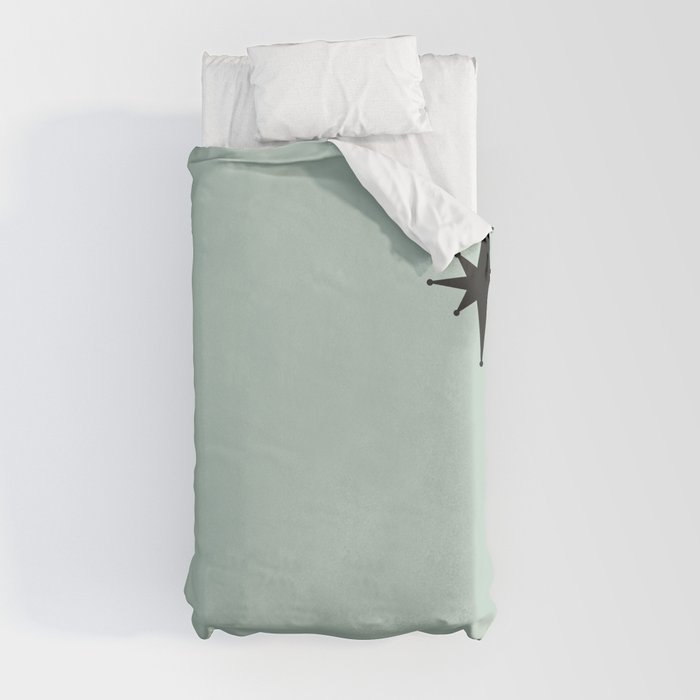 1950s Atomic Age Minimalist Starburst Pair in Black and 50s Celadon Teal Solid Duvet Cover