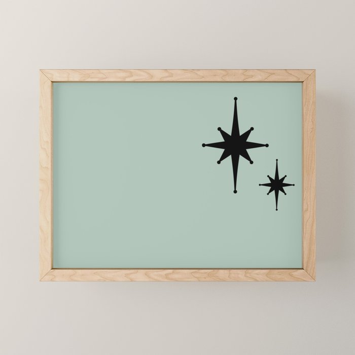 1950s Atomic Age Minimalist Starburst Pair in Black and 50s Celadon Teal Solid Mini Art Print