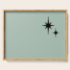 1950s Atomic Age Minimalist Starburst Pair in Black and 50s Celadon Teal Solid Serving Tray