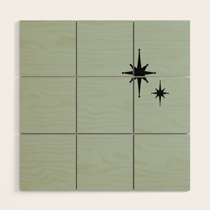 1950s Atomic Age Minimalist Starburst Pair in Black and 50s Celadon Teal Solid Wood Wall Art