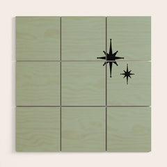 1950s Atomic Age Minimalist Starburst Pair in Black and 50s Celadon Teal Solid Wood Wall Art