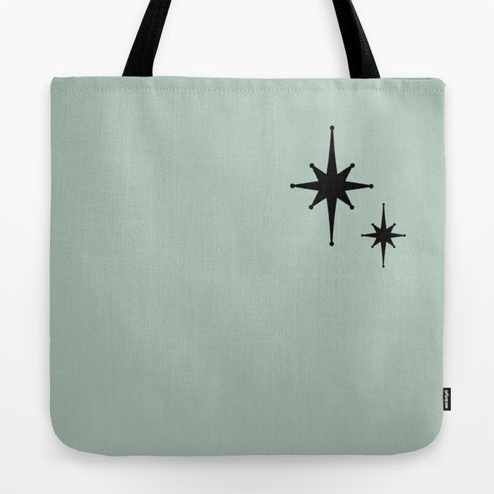 1950s Atomic Age Minimalist Starburst Pair in Black and 50s Celadon Teal Solid Tote Bag