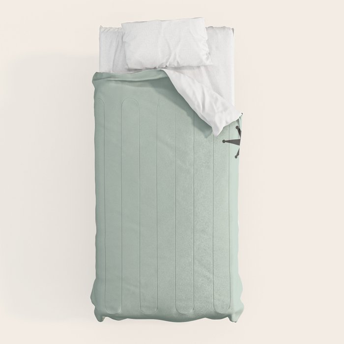 1950s Atomic Age Minimalist Starburst Pair in Black and 50s Celadon Teal Solid Comforter