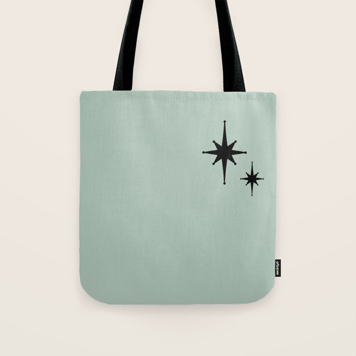 1950s Atomic Age Minimalist Starburst Pair in Black and 50s Celadon Teal Solid Tote Bag