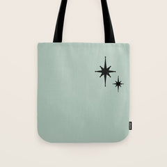1950s Atomic Age Minimalist Starburst Pair in Black and 50s Celadon Teal Solid Tote Bag