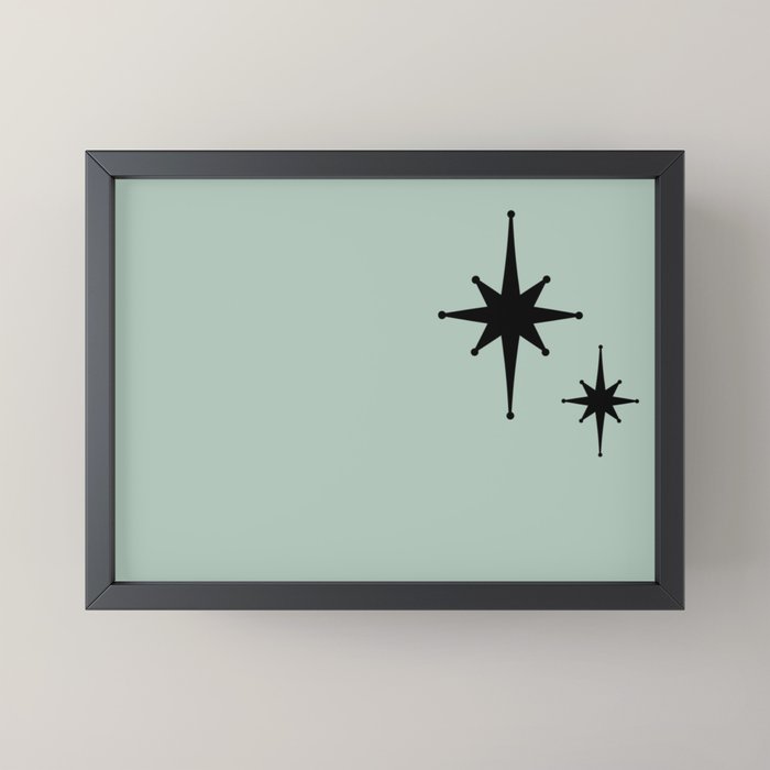 1950s Atomic Age Minimalist Starburst Pair in Black and 50s Celadon Teal Solid Mini Art Print