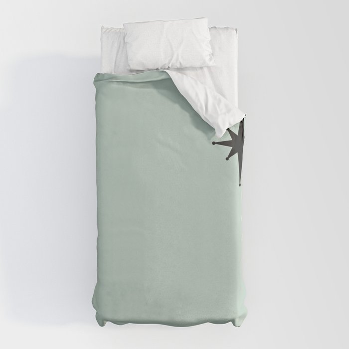 1950s Atomic Age Minimalist Starburst Pair in Black and 50s Celadon Teal Solid Duvet Cover