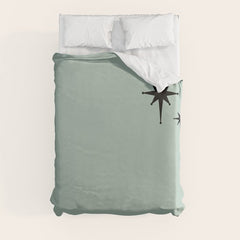 1950s Atomic Age Minimalist Starburst Pair in Black and 50s Celadon Teal Solid Duvet Cover