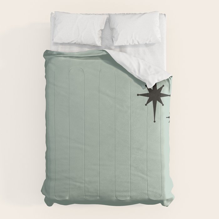 1950s Atomic Age Minimalist Starburst Pair in Black and 50s Celadon Teal Solid Comforter