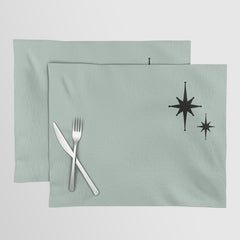 1950s Atomic Age Minimalist Starburst Pair in Black and 50s Celadon Teal Solid Placemat