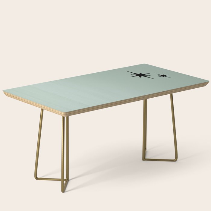 1950s Atomic Age Minimalist Starburst Pair in Black and 50s Celadon Teal Solid Coffee Table