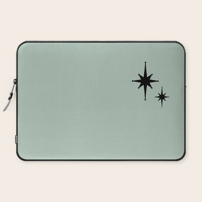 1950s Atomic Age Minimalist Starburst Pair in Black and 50s Celadon Teal Solid Laptop Sleeve