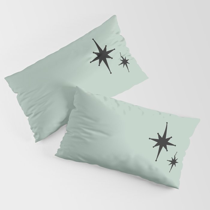 1950s Atomic Age Minimalist Starburst Pair in Black and 50s Celadon Teal Solid Pillow Sham