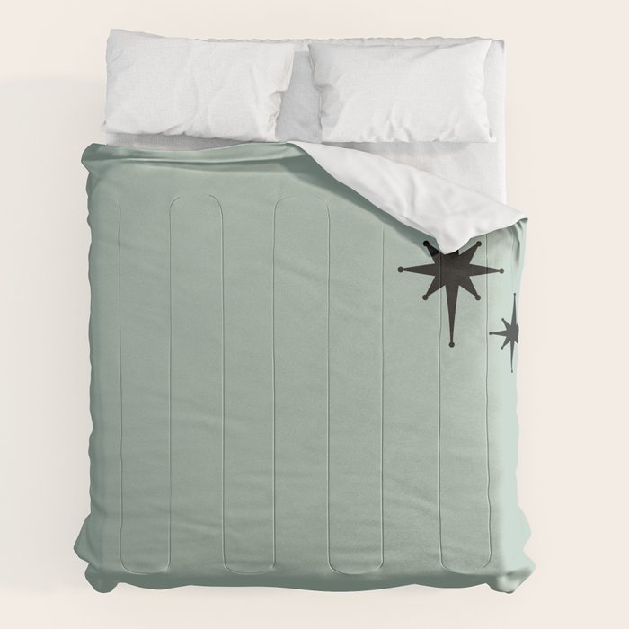 1950s Atomic Age Minimalist Starburst Pair in Black and 50s Celadon Teal Solid Comforter