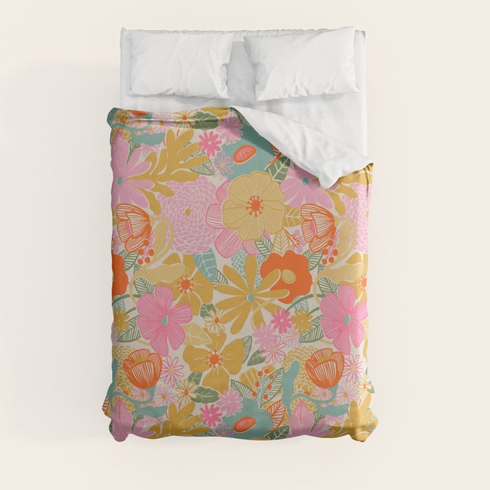 60's Retro Floral Duvet Cover