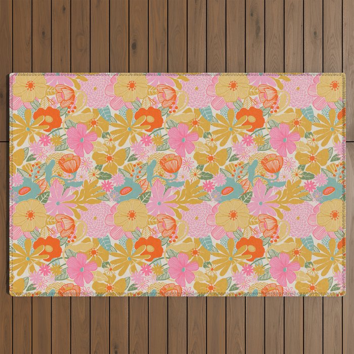 60's Retro Floral Outdoor Rug