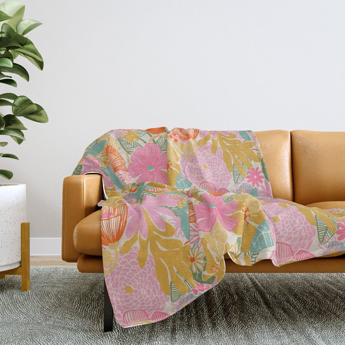60's Retro Floral Throw Blanket
