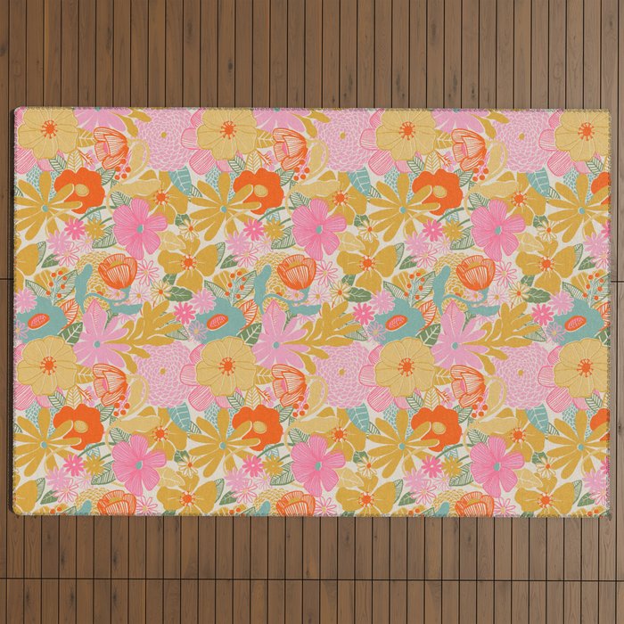 60's Retro Floral Outdoor Rug