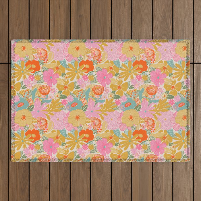 60's Retro Floral Outdoor Rug