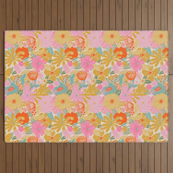 60's Retro Floral Outdoor Rug