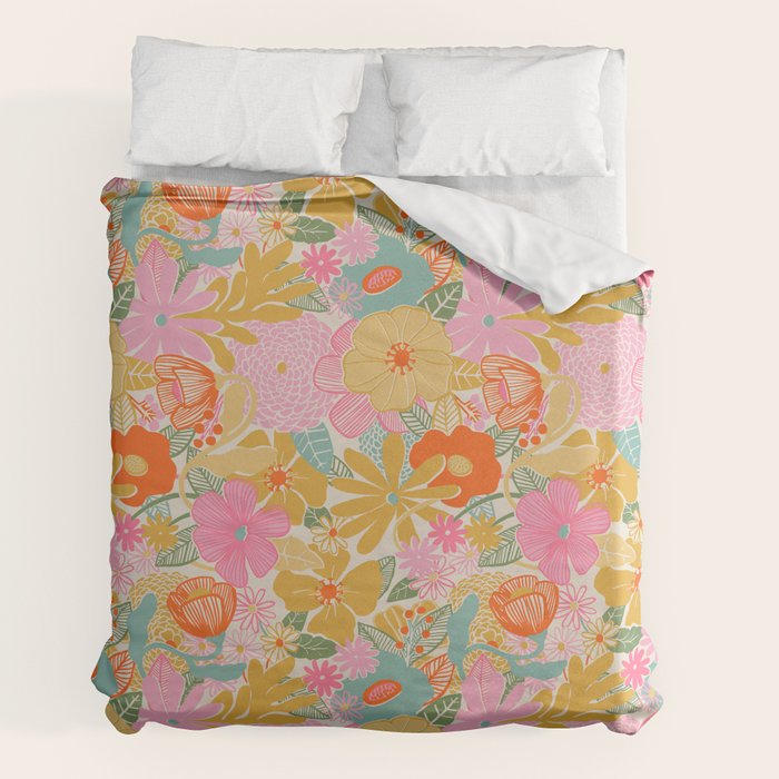 60's Retro Floral Duvet Cover