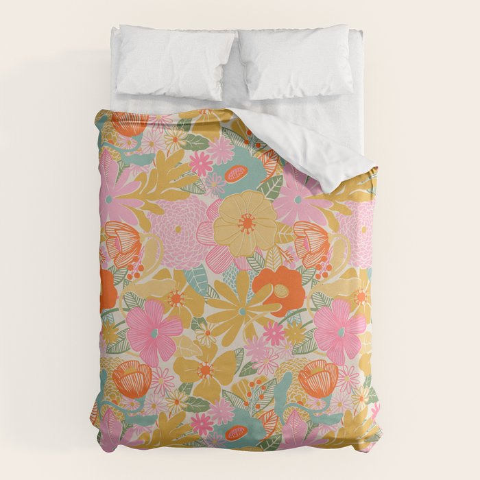60's Retro Floral Duvet Cover