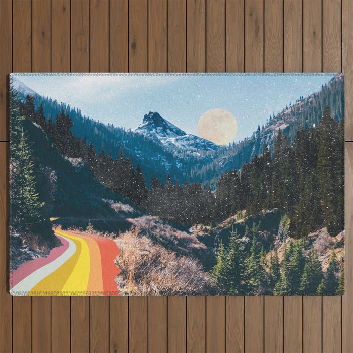 1960's Style Mountain Collage Outdoor Rug