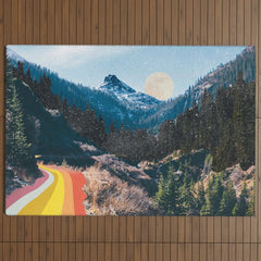 1960's Style Mountain Collage Outdoor Rug
