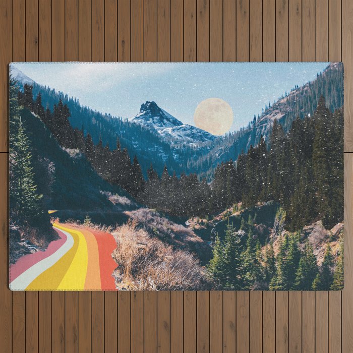 1960's Style Mountain Collage Outdoor Rug